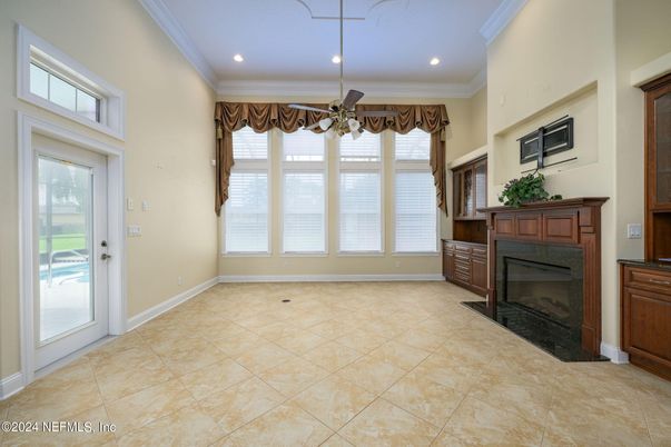 Chandelier, Empty room, Fireplace, Interior, Recessed Lighting