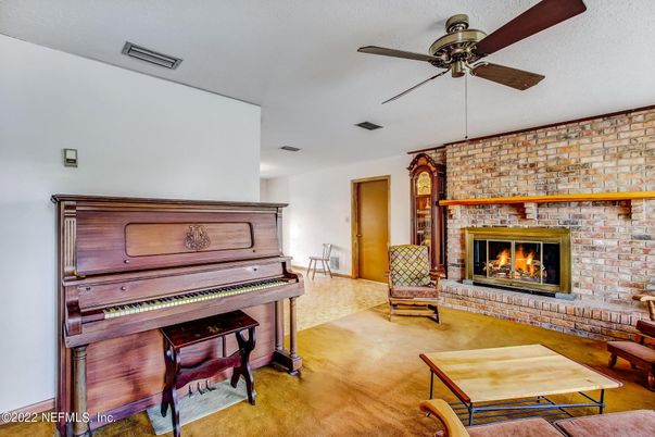 Fireplace, Interior, Piano, Stone Walls
