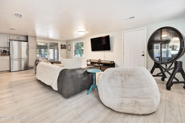 Interior, Kitchen, Living room, Stainless Steel Appliances, Wood Texture Flooring