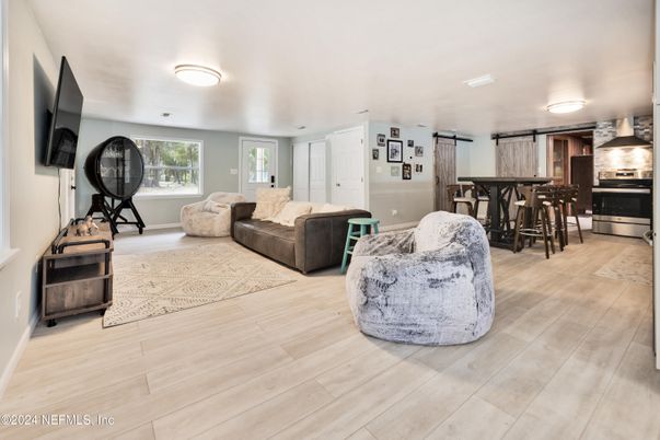 Interior, Kitchen, Living room, Stainless Steel Appliances, Wood Texture Flooring