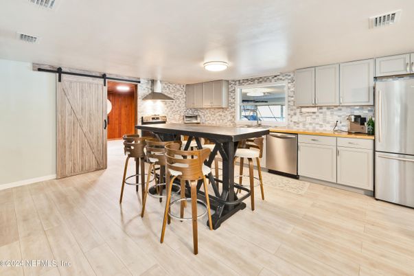 Interior, Kitchen, Stainless Steel Appliances, Wood Texture Flooring