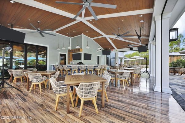 Dining room, Interior, Pendant Lights, Recessed Lighting, Wooden Ceilings, Wood Texture Flooring