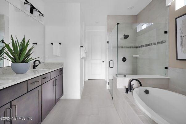 Bathroom, Dual Sink Vanities, Glass Shower, Interior
