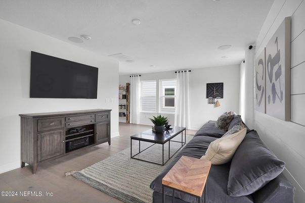 Interior, Living room, Recessed Lighting, Wood Texture Flooring