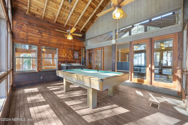 Billiard Table, Game Room, Interior, Wooden Beams, Wooden Ceilings, Wood Texture Flooring, Wooden Walls