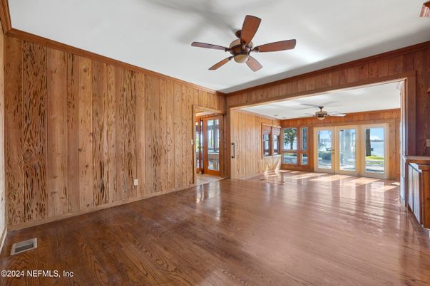 Empty room, Fireplace, Interior, Wood Texture Flooring, Wooden Walls