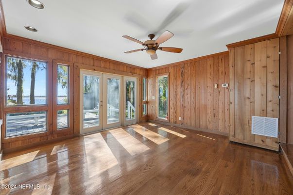 Empty room, Interior, Recessed Lighting, Wood Texture Flooring, Wooden Walls