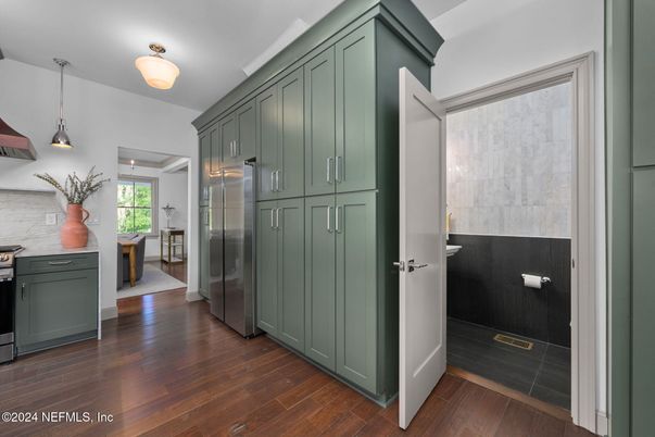 Interior, Kitchen, Pendant Lights, Stainless Steel Appliances, Wood Texture Flooring