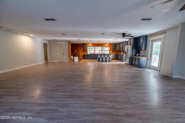 Empty room, Interior, Kitchen, Recessed Lighting, Wood Texture Flooring