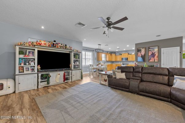Dining room, Interior, Kitchen, Living room, Pendant Lights, Recessed Lighting, Wood Texture Flooring