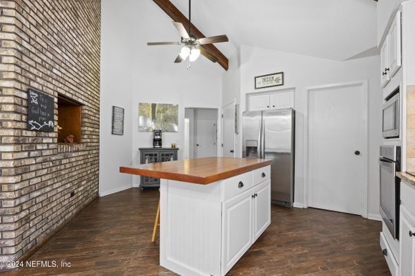 Interior, Kitchen, Stone Walls, Wood Texture Flooring