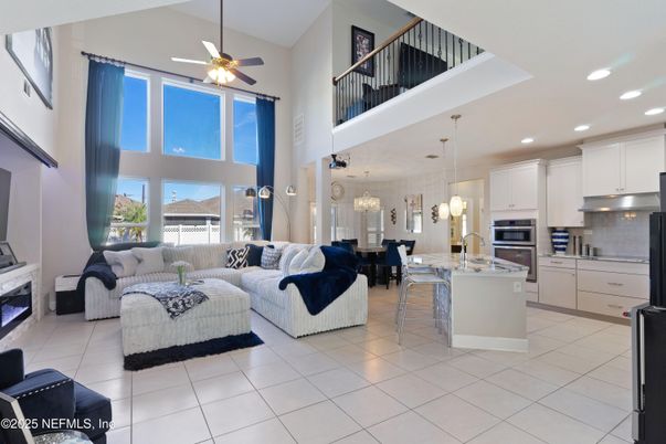 Dining room, Fireplace, Interior, Kitchen, Living room, Pendant Lights, Recessed Lighting, Stainless Steel Appliances