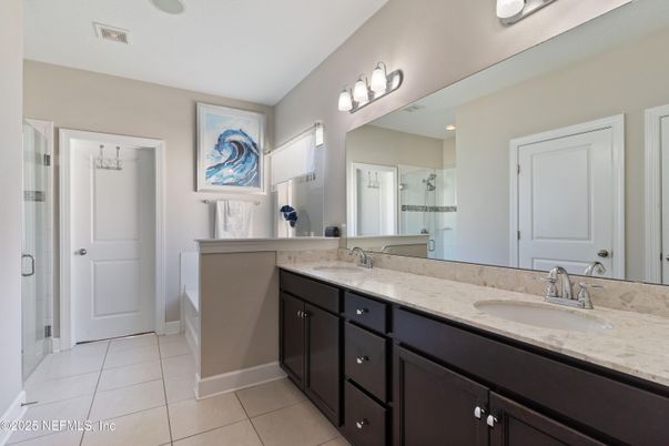 Bathroom, Dual Sink Vanities, Glass Shower, Interior