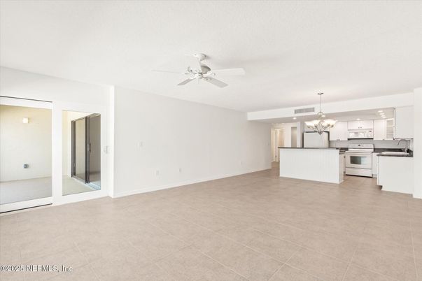 Chandelier, Empty room, Interior, Kitchen, Stainless Steel Appliances