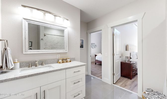 Bathroom, Dual Sink Vanities, Interior, Wood Texture Flooring