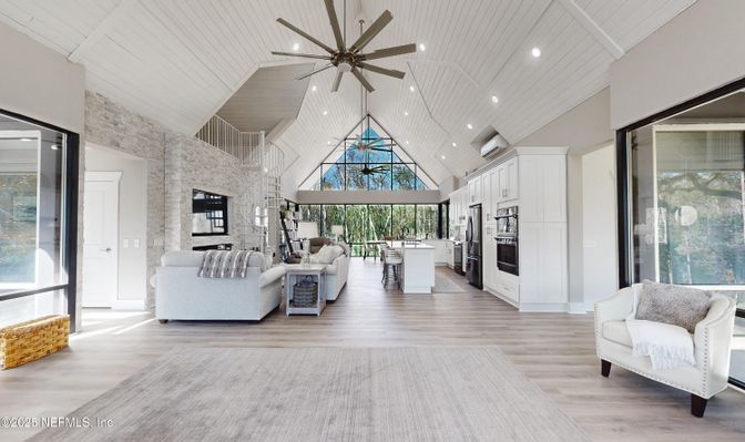 Interior, Kitchen, Living room, Pendant Lights, Recessed Lighting, Stainless Steel Appliances, Wood Texture Flooring