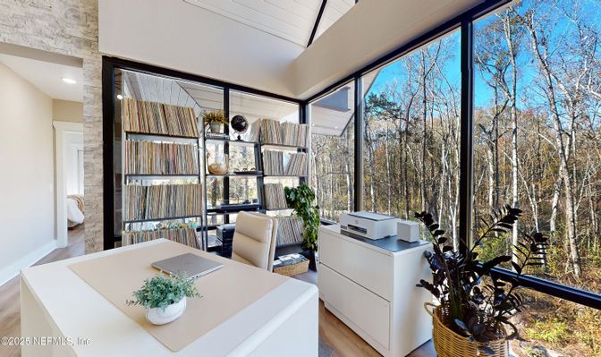 Home Office, Interior, Recessed Lighting, Wood Texture Flooring