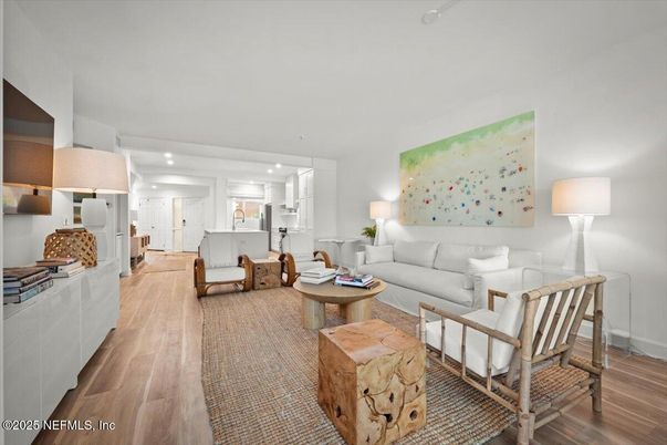 Interior, Kitchen, Living room, Recessed Lighting, Wood Texture Flooring