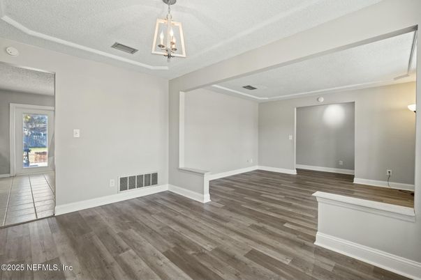 Empty room, Interior, Pendant Lights, Wood Texture Flooring