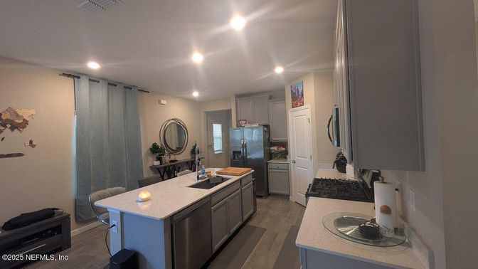 Interior, Kitchen, Recessed Lighting, Wood Texture Flooring