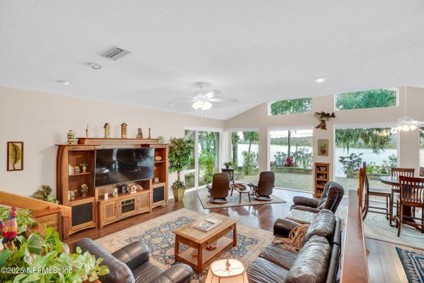 Dining room, Interior, Living room, Recessed Lighting, Wood Texture Flooring