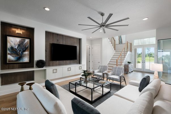 Interior, Living room, Recessed Lighting, Wood Texture Flooring