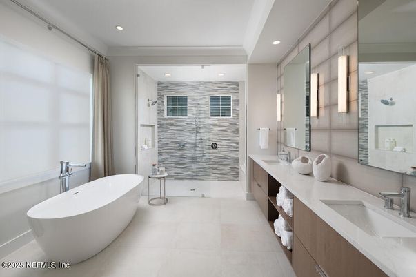 Bathroom, Dual Sink Vanities, Free Standing Baths, Glass Shower, Interior, Recessed Lighting