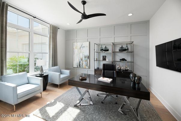 Home Office, Interior, Recessed Lighting, Wood Texture Flooring