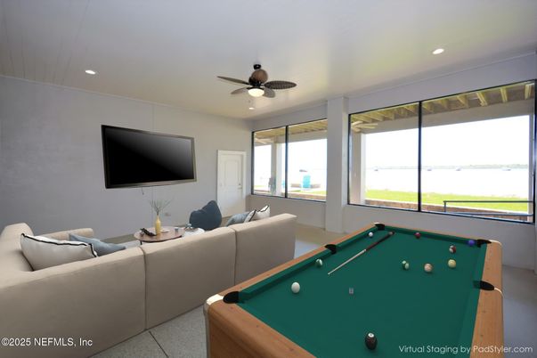 Billiard Table, Game Room, Interior, Recessed Lighting