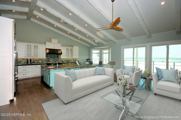 Interior, Kitchen, Living room, Recessed Lighting, Wood Texture Flooring