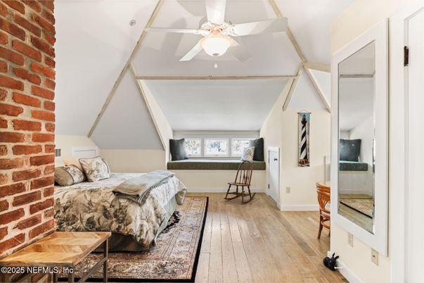 Bedroom, Interior, Stone Walls, Wood Texture Flooring