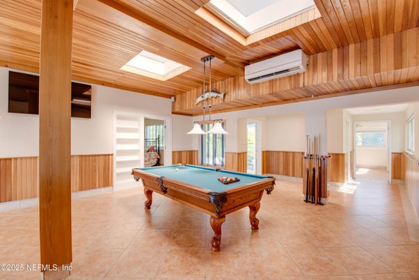 Billiard Table, Game Room, Interior, Pendant Lights, Wooden Ceilings