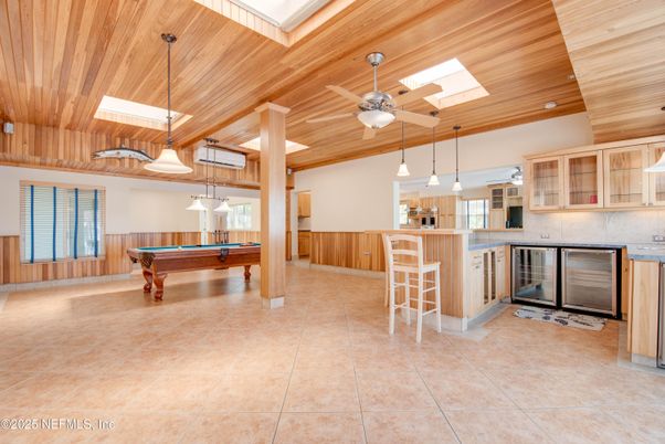 Billiard Table, Game Room, Interior, Pendant Lights, Wooden Ceilings