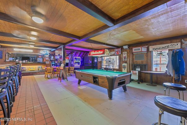 Billiard Table, Game Room, Interior, Wooden Beams, Wooden Ceilings