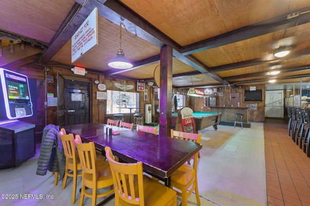 Billiard Table, Dining room, Game Room, Interior, Pendant Lights, Wooden Beams, Wooden Ceilings
