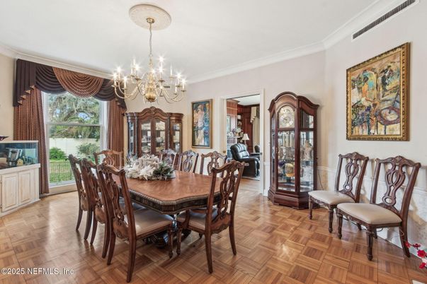 Chandelier, Dining room, Interior, Wood Texture Flooring