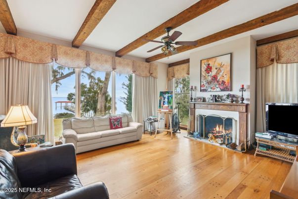 Fireplace, Interior, Living room, Wooden Beams, Wood Texture Flooring