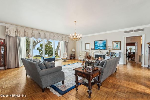 Chandelier, Fireplace, Interior, Living room, Wood Texture Flooring