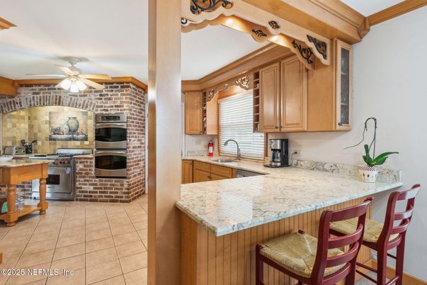 Interior, Kitchen, Stainless Steel Appliances, Stone Walls