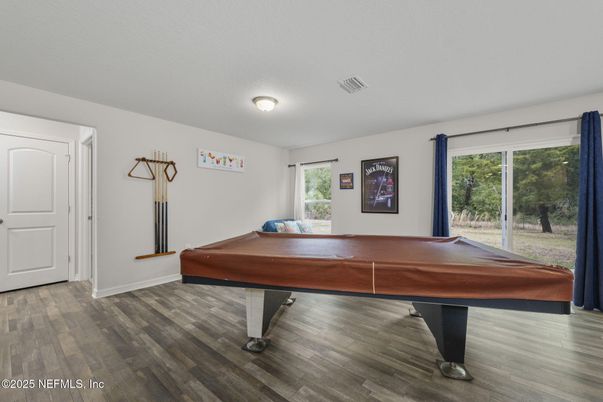 Billiard Table, Game Room, Interior, Wood Texture Flooring