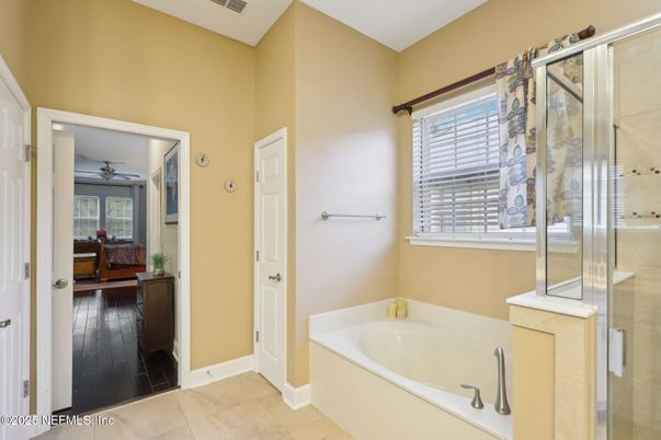 Bathroom, Glass Shower, Interior, Wood Texture Flooring