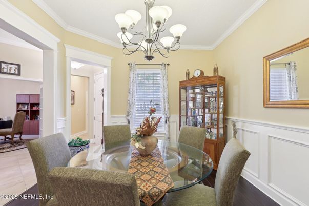 Chandelier, Dining room, Interior, Wood Texture Flooring