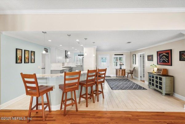 Interior, Kitchen, Pendant Lights, Recessed Lighting, Wood Texture Flooring