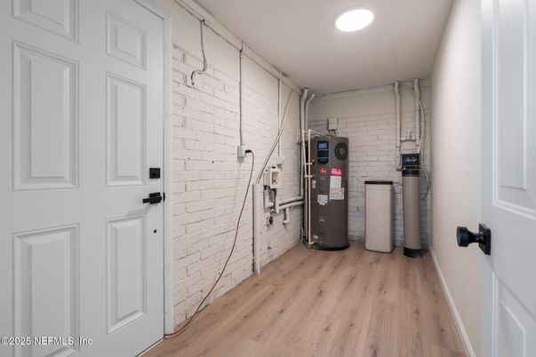 Interior, Recessed Lighting, Stone Walls, Wood Texture Flooring