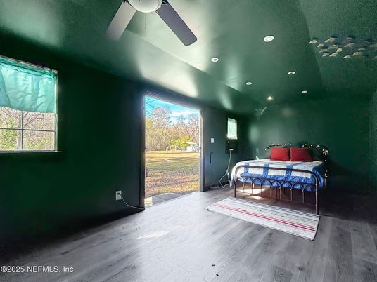 Bedroom, Interior, Recessed Lighting, Wood Texture Flooring