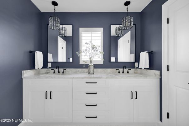 Bathroom, Dual Sink Vanities, Interior, Pendant Lights