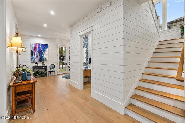 Fireplace, Interior, Recessed Lighting, Wood Texture Flooring