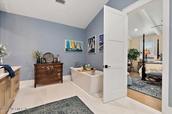 Bedroom, Interior, Recessed Lighting, Wood Texture Flooring