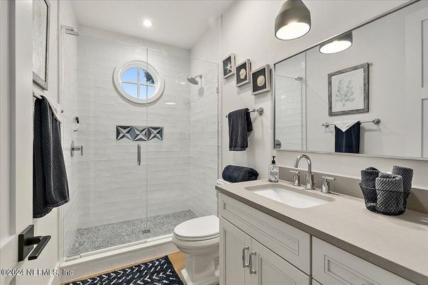Bathroom, Glass Shower, Interior, Recessed Lighting