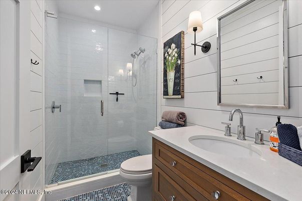 Bathroom, Glass Shower, Interior, Recessed Lighting